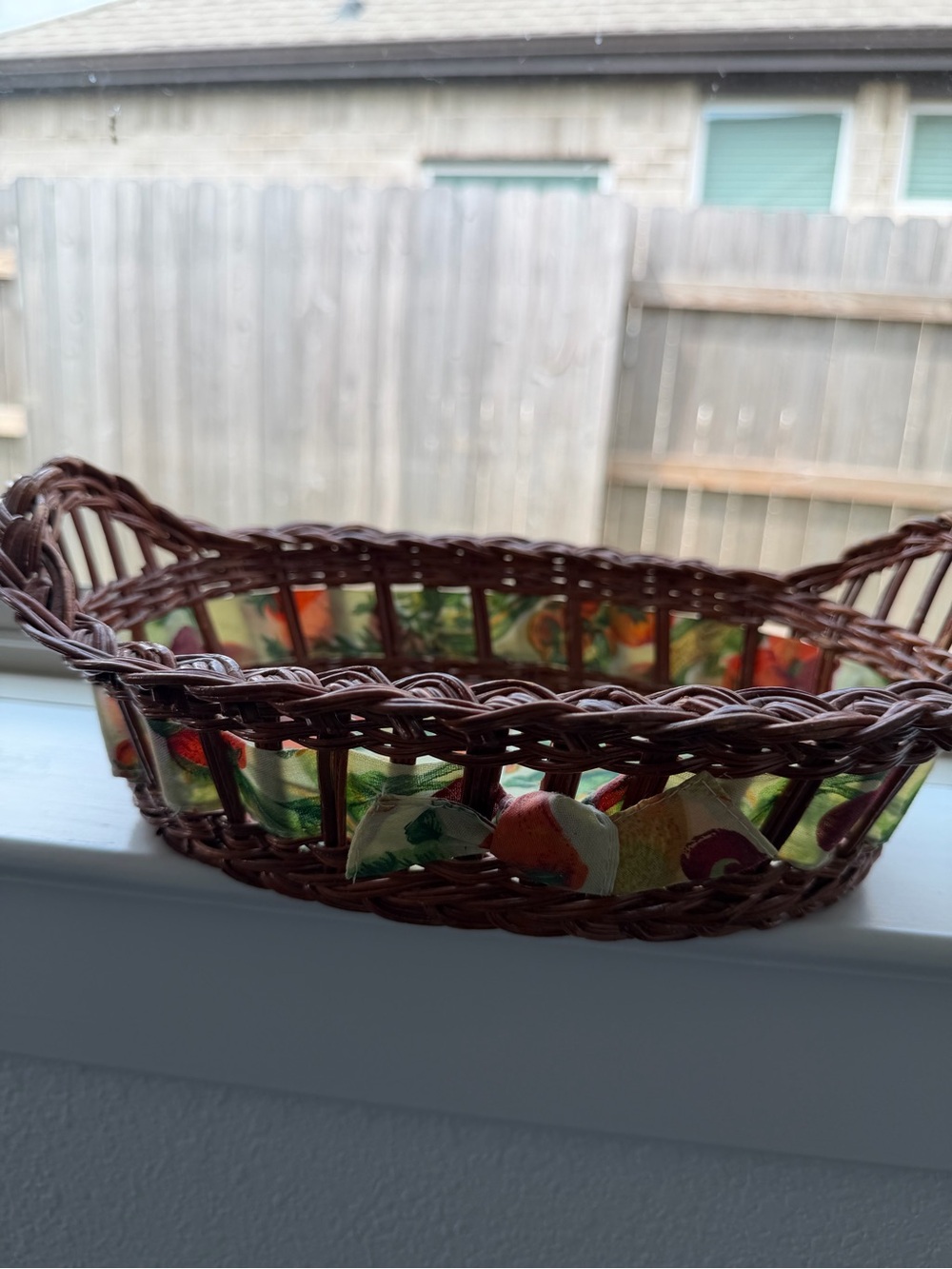Wicker Fruit Basket with Orange Pattern Trim - Unbranded